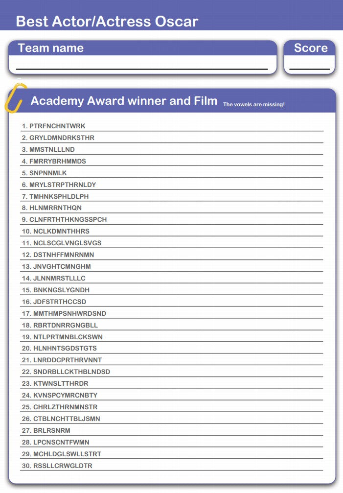 Oscar Winners Missing Vowels