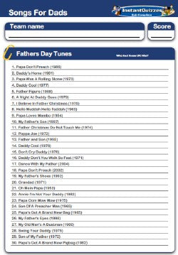 Father's Day Music Handout Quiz - HOFAT2