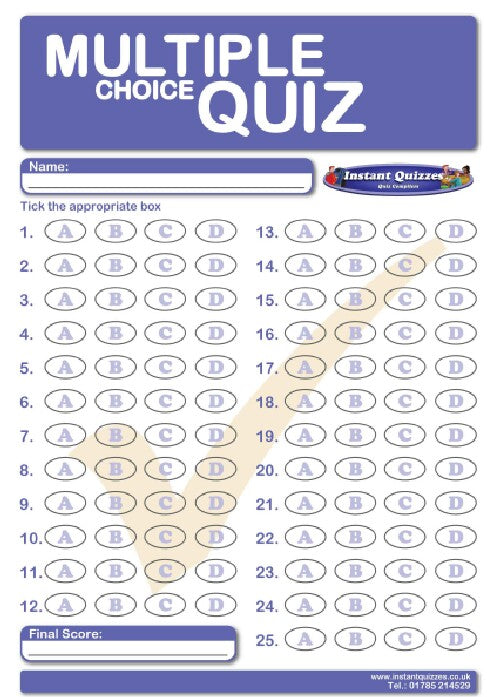 Free Multiple Choice Quiz Answer Sheets Instant Quizzes