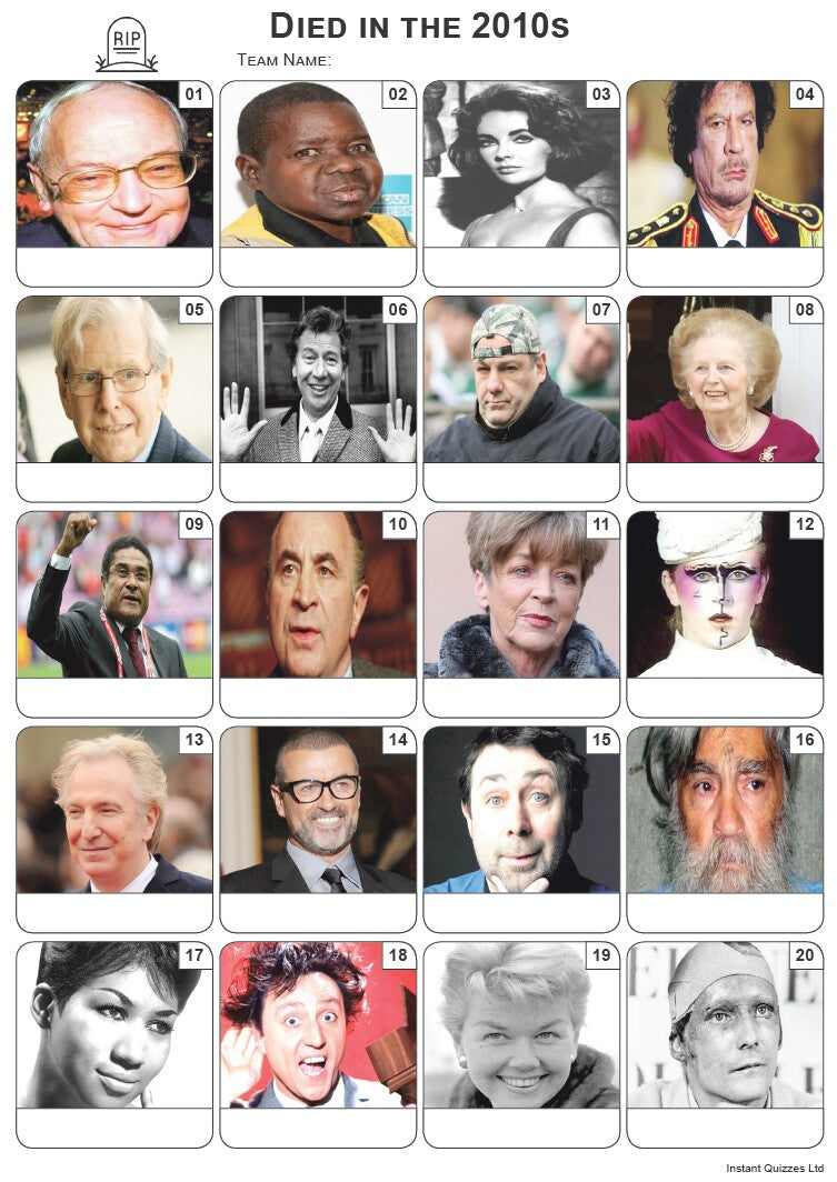 Died in the 2010s Picture Quiz - PR2109