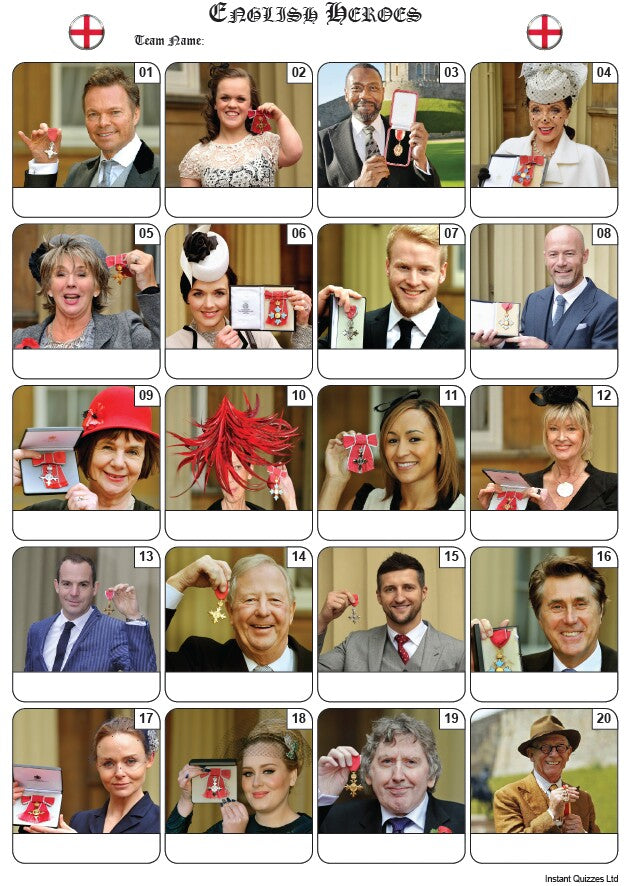 English Heroes Picture Quiz - PR2164