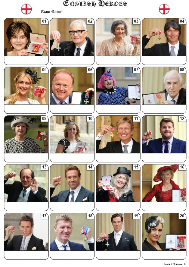 English Heroes Picture Quiz - PR2165