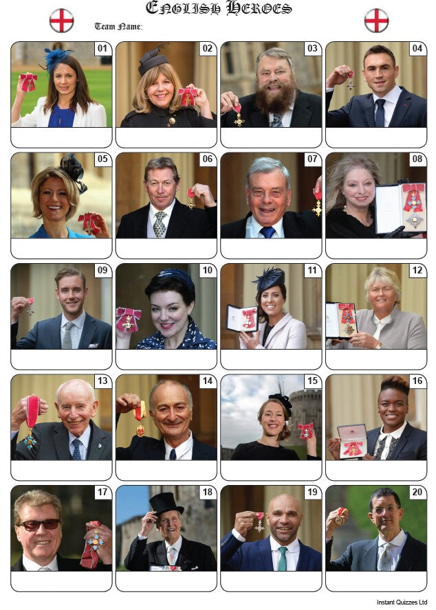 English Heroes Picture Quiz - PR2166