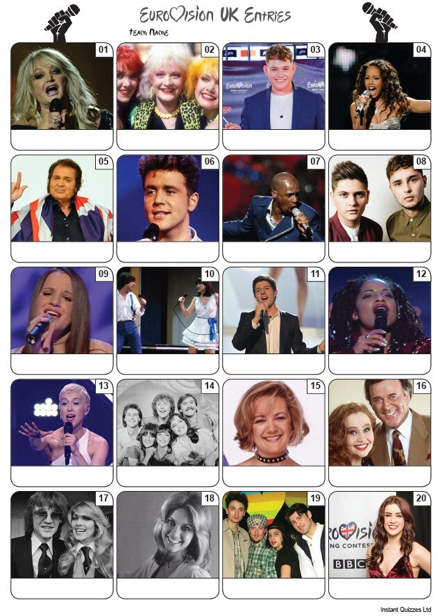 UK Eurovision Song Contest Entries Picture Quiz - PR2169