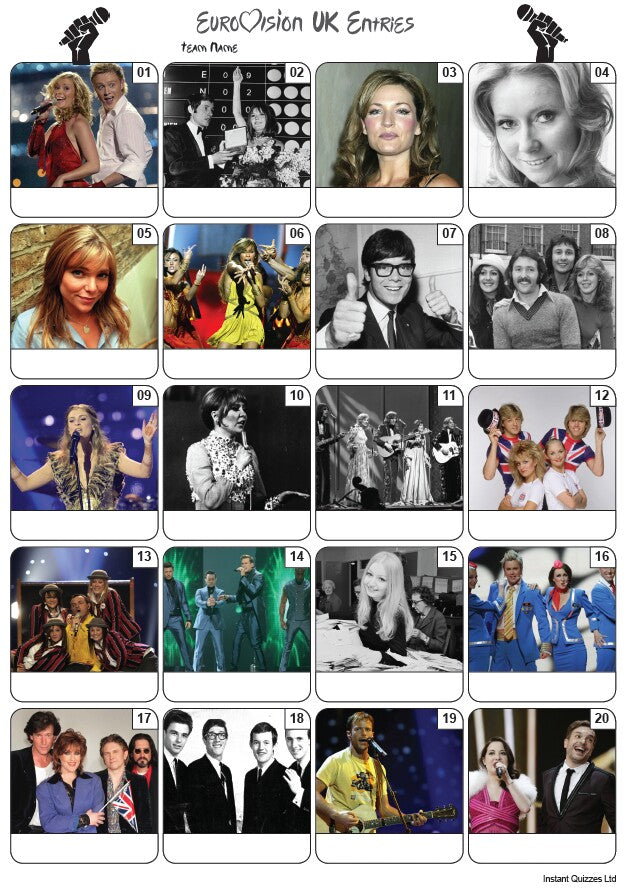 UK Eurovision Song Contest Entries Picture Quiz - PR2170