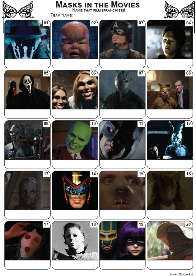 Masks In Movies Picture Quiz - PR2207