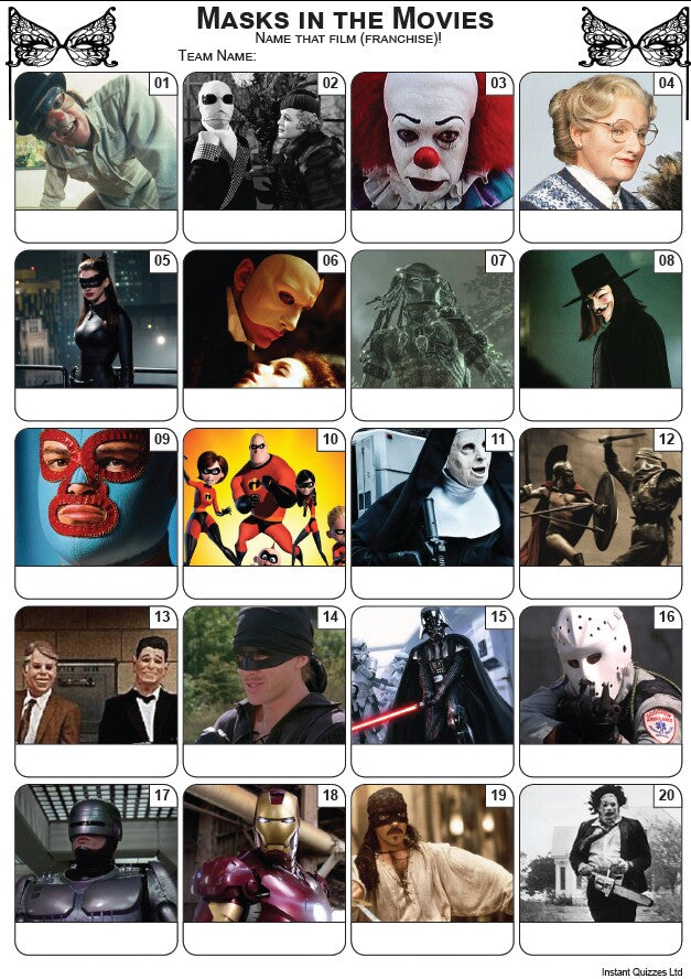 Masks In Movies Picture Quiz - PR2208