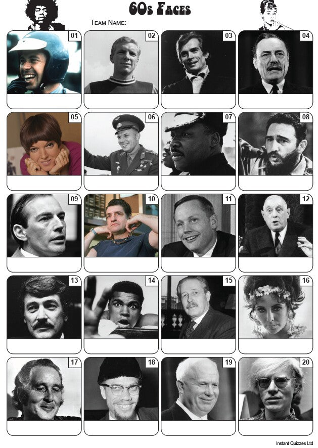 Faces of the 1960s Picture Quiz - PR2212