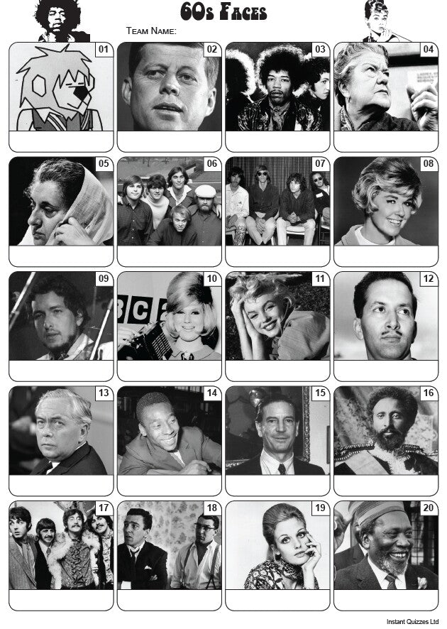 Faces of the 1960s Picture Quiz - PR2213
