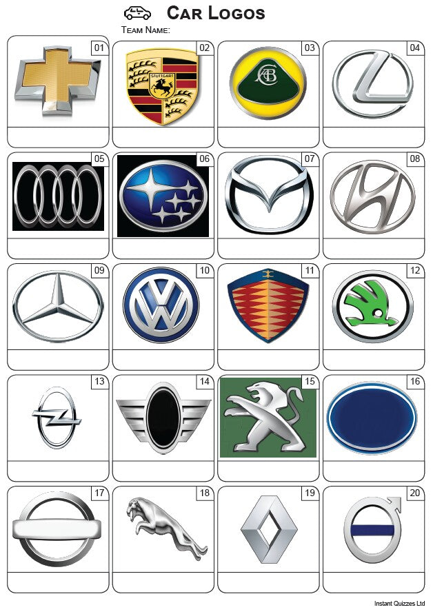 Car Logos Picture Quiz - PR2216
