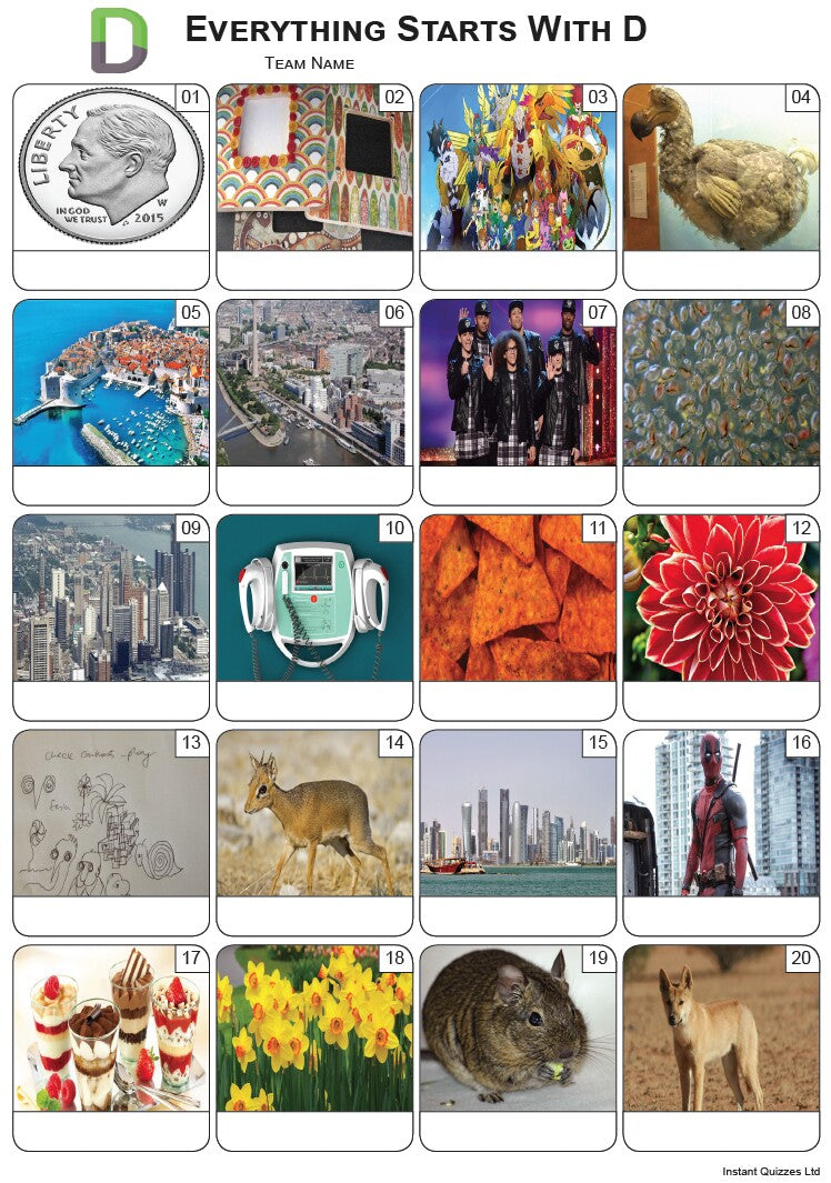 Everything Starts With 'D' Picture Quiz - PR2218