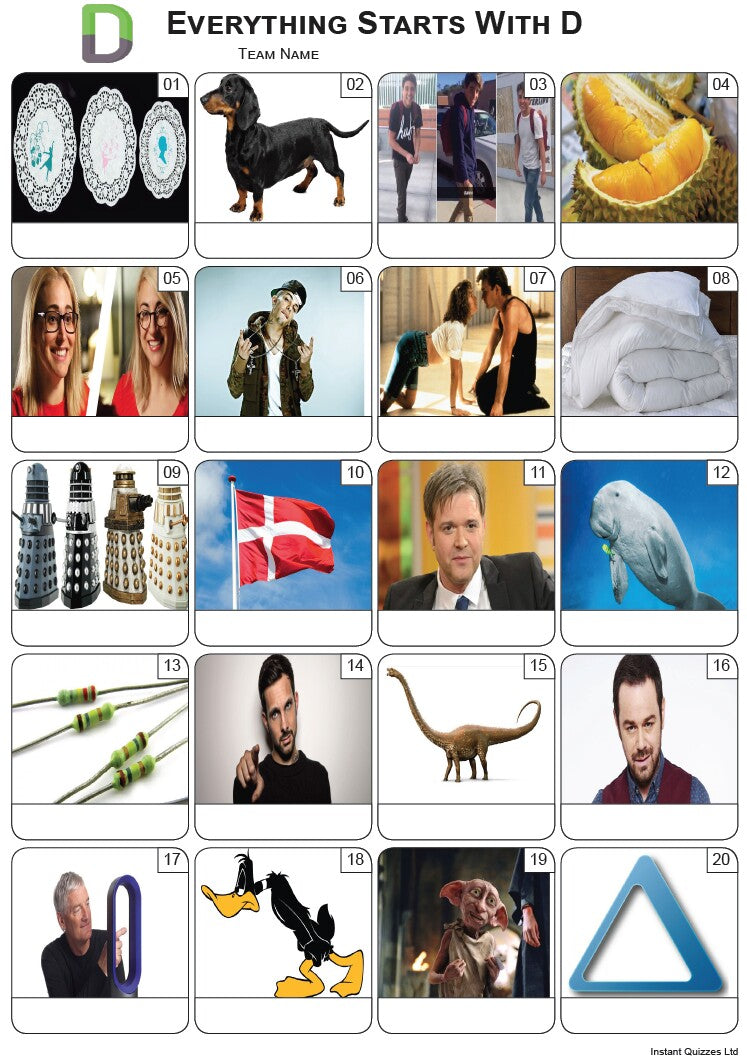 Everything Starts With 'D' Picture Quiz - PR2219