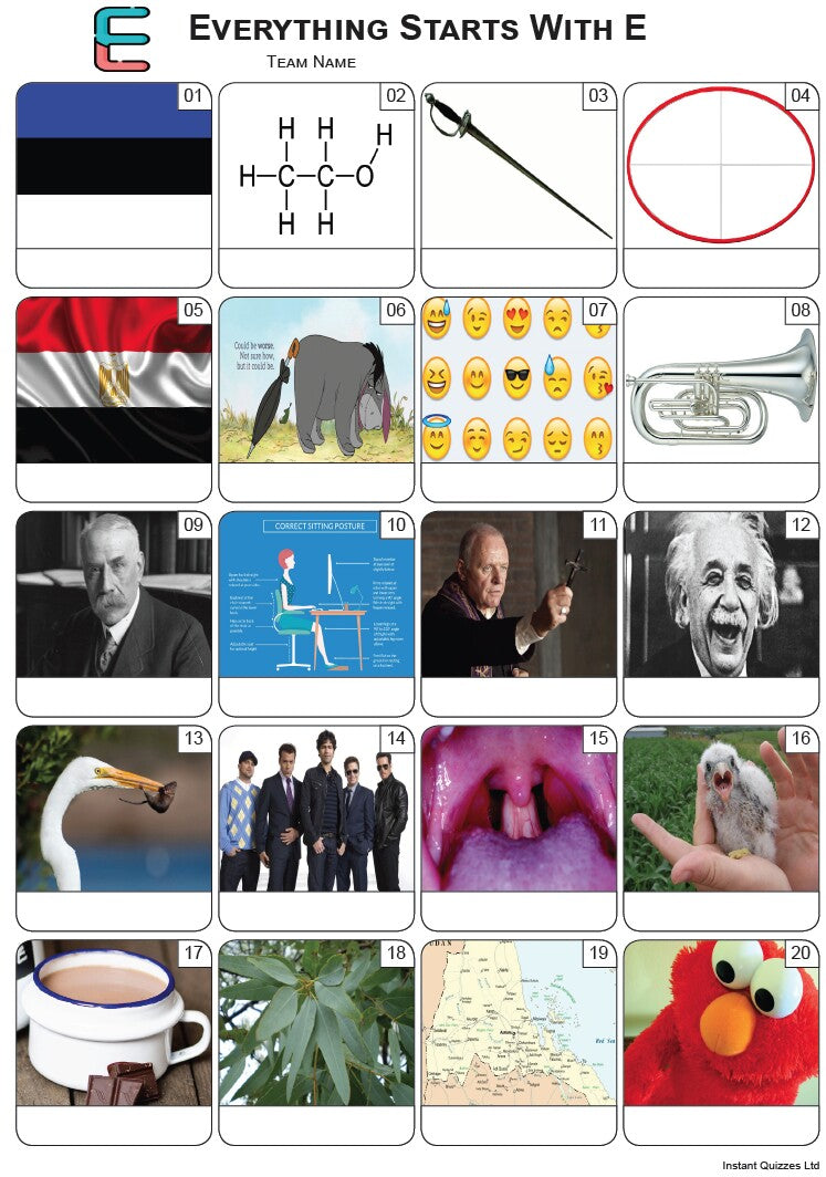 Everything Starts With 'E' Picture Quiz - PR2222