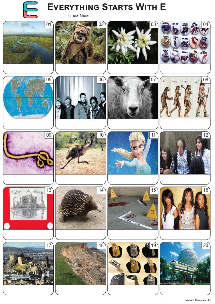 Everything Starts With 'E' Picture Quiz - PR2223