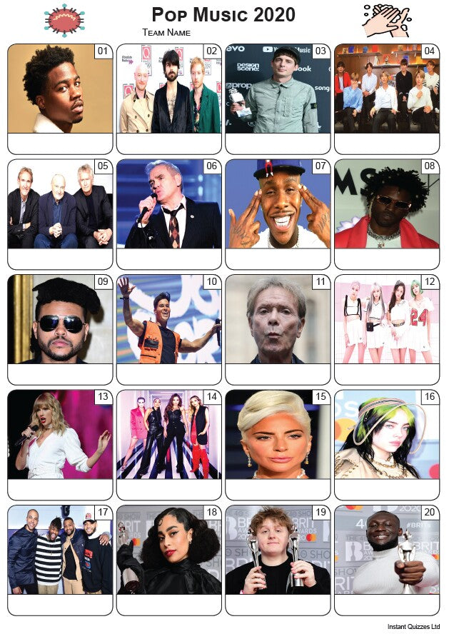 Pop Music 2020 - PIcture Quiz PR2230
