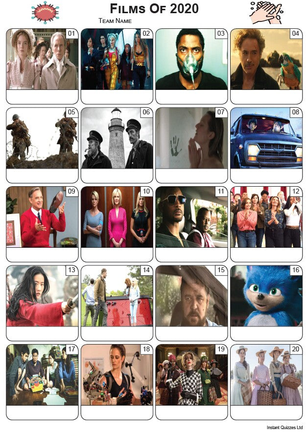 Films of 2020 Picture Quiz - PR2233