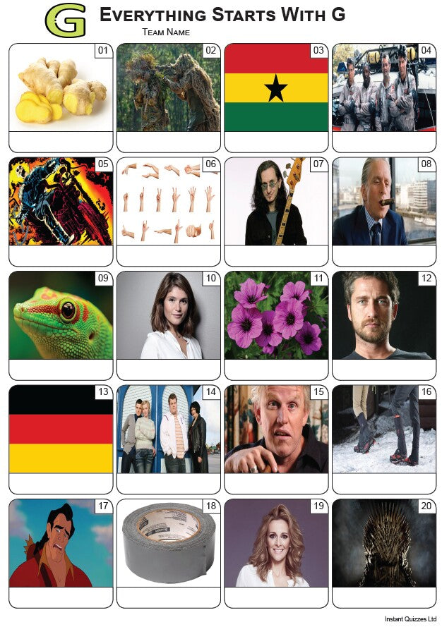 Everything Starts With 'G' Picture Quiz - PR2264