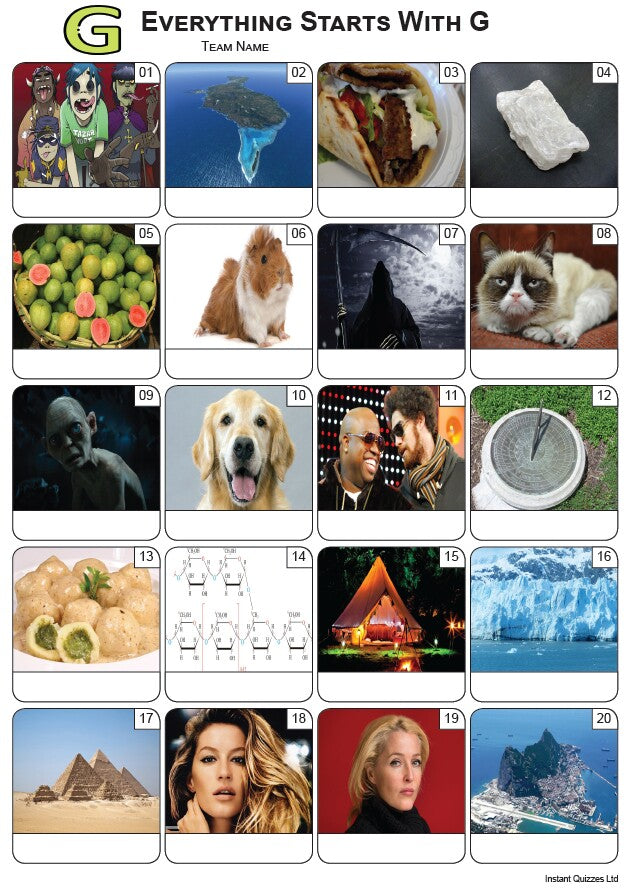 Everything Starts With 'G' Picture Quiz - PR2265
