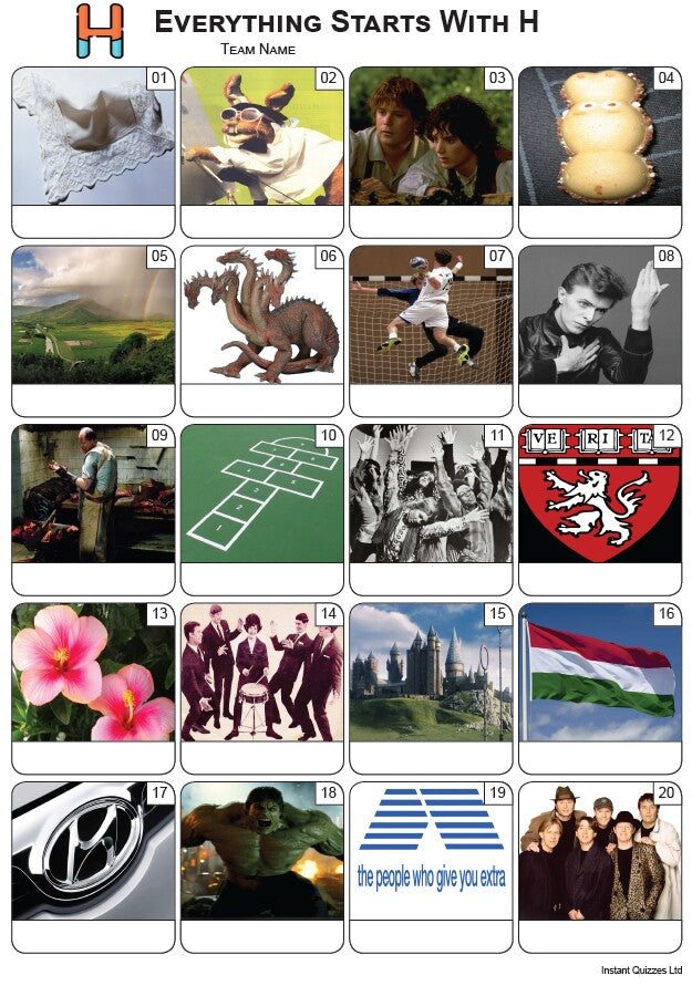 Everything Starts With 'H' Picture Quiz - PR2268