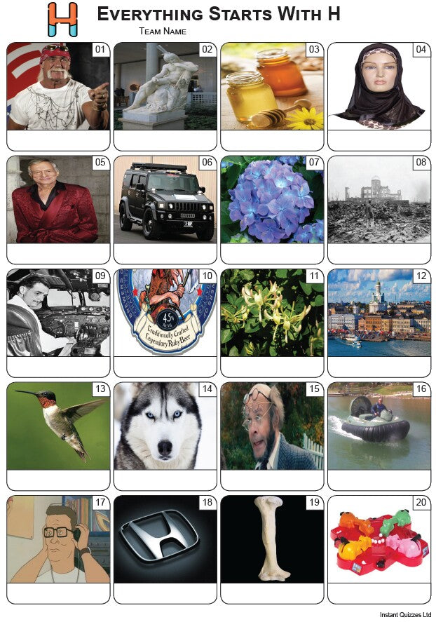 Everything Starts With 'H' Picture Quiz - PR2269