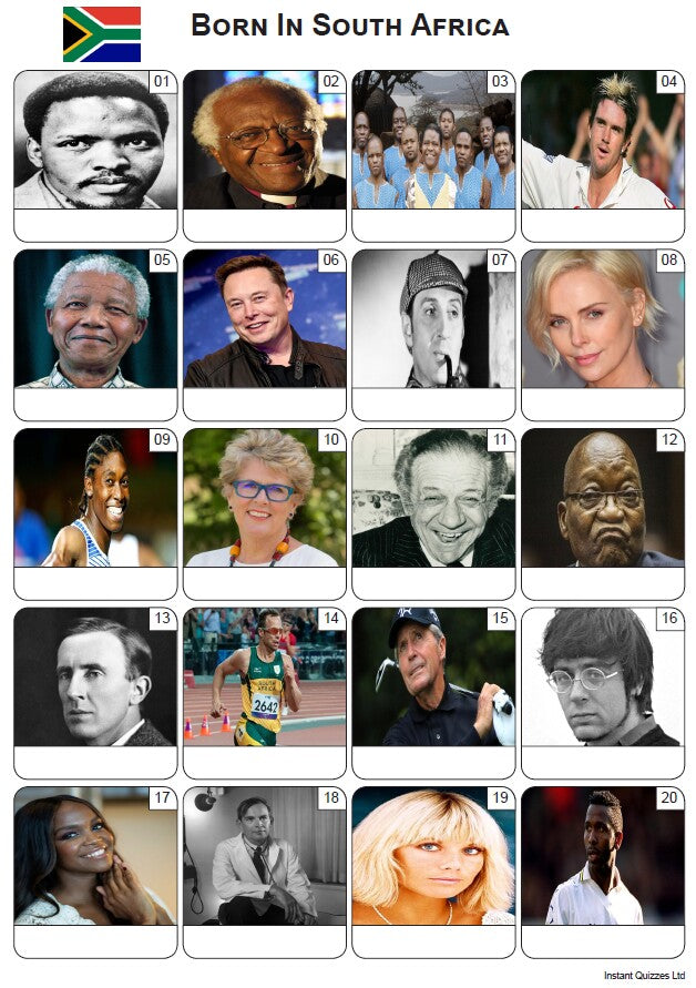 Born In South Africa Picture Quiz - PR2289