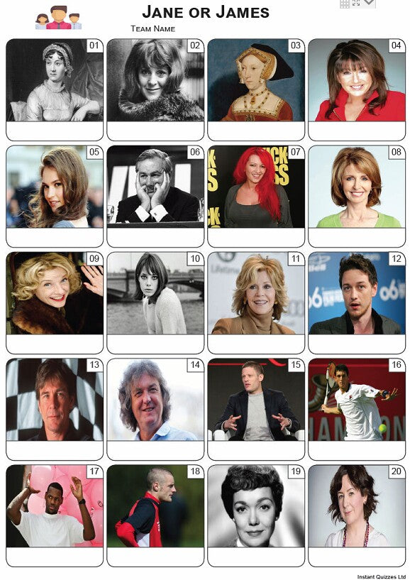 Jane or James Picture Quiz - PR2296