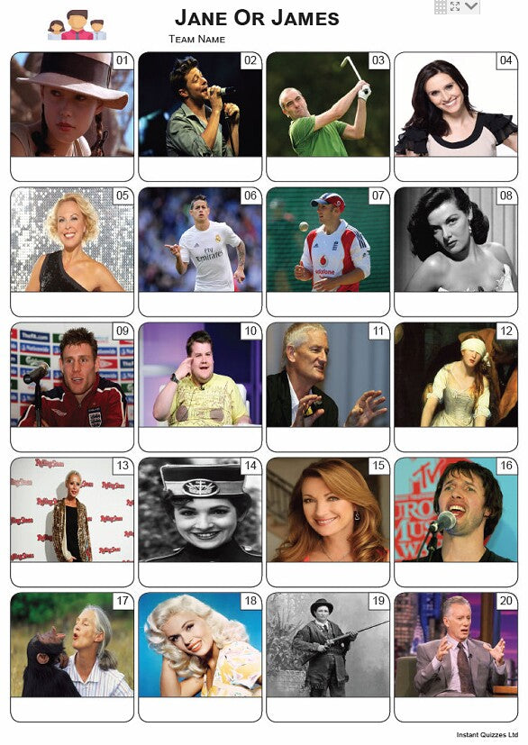 Jane or James Picture Quiz - PR2297