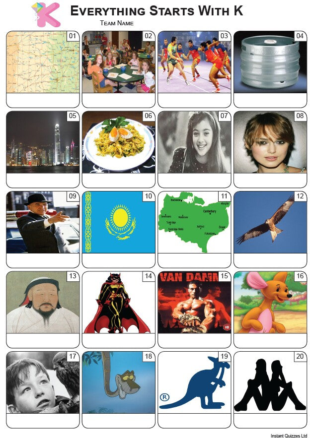 Everything Starts With 'K' Picture Quiz - PR2303