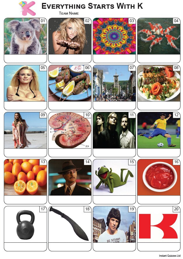 Everything Starts With 'K' Picture Quiz - PR2304