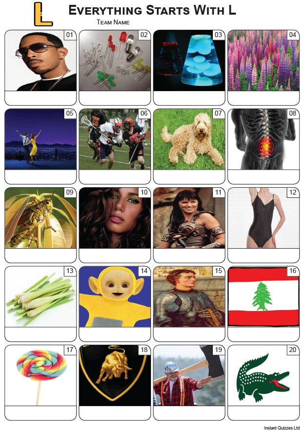 Everything Starts With 'L' Picture Quiz - PR2312