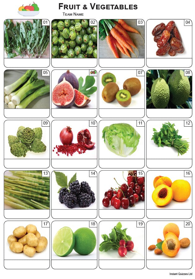 Fruit and Vegetables Picture Quiz - PR2314