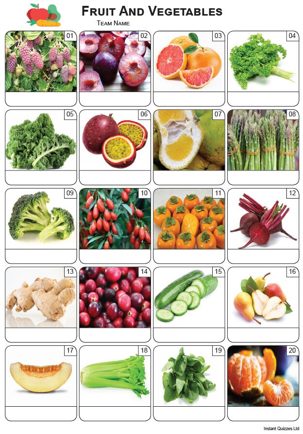 Fruit and Vegetables Picture Quiz - PR2315