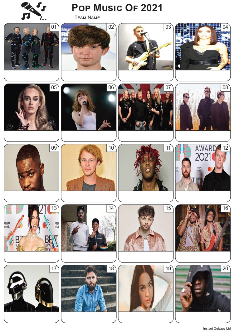 Pop Music of 2021 Picture Quiz - PR2331