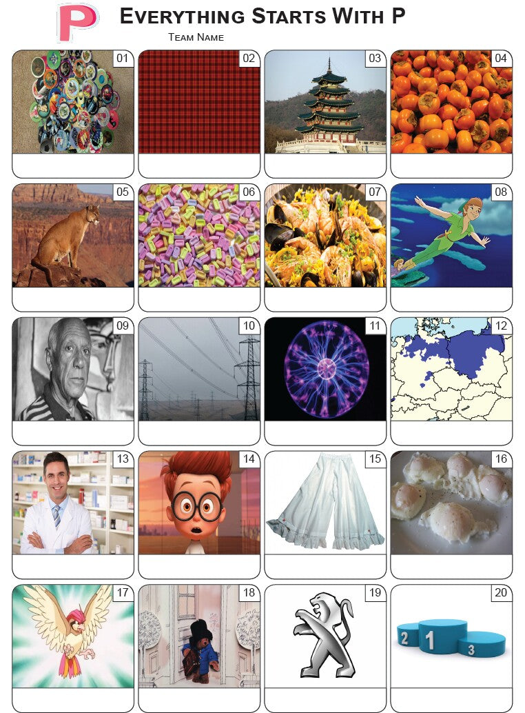 Everything Starts With 'P' Picture Quiz - PR2343