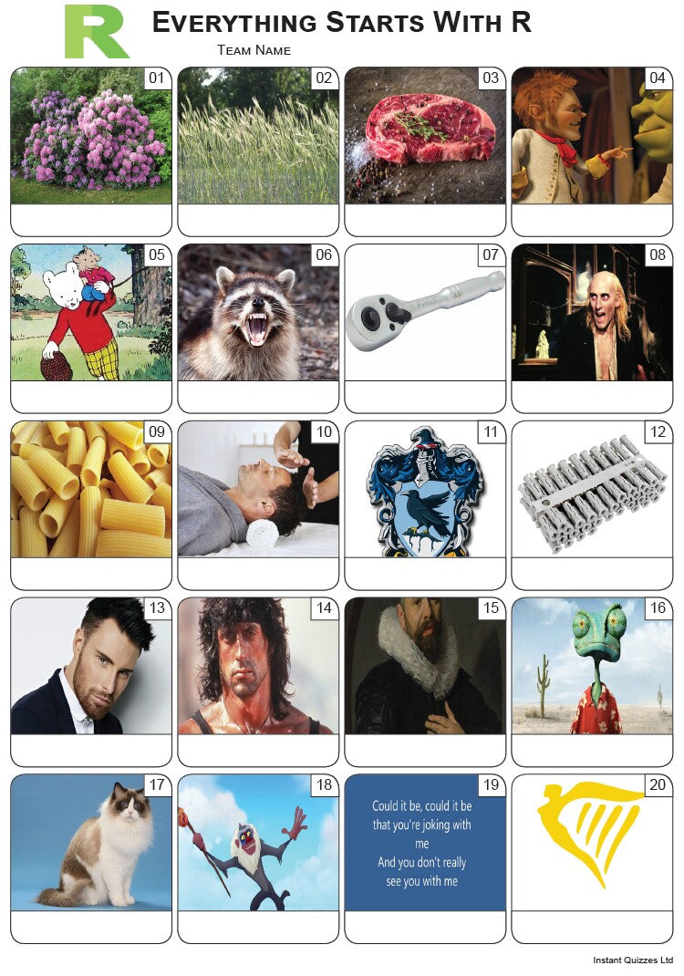 Everything Starts With 'R' Picture Quiz - PR2353