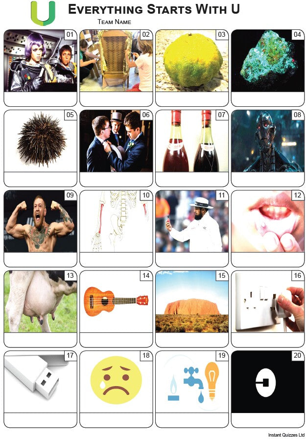 Everything Starts With 'U' Picture Quiz - PR2374
