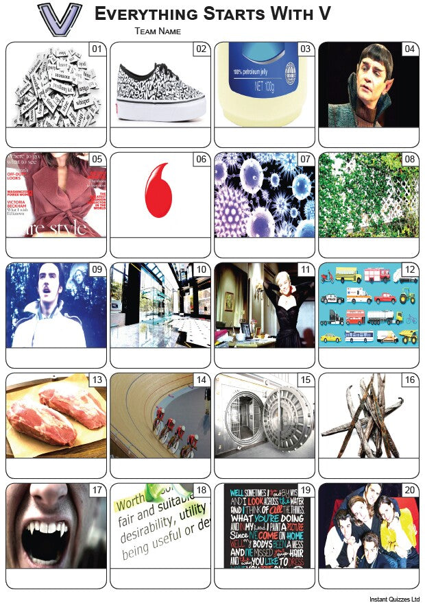 Everything Starts With 'V' Picture Quiz - PR2380