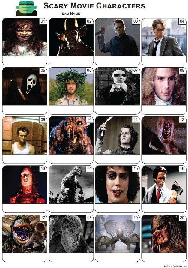 Scary Movie Characters Picture Quiz - PR2385