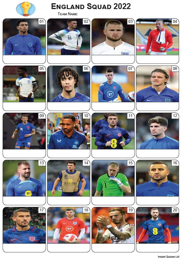 England World Cup Squad 2022 Picture Quiz - PR2391