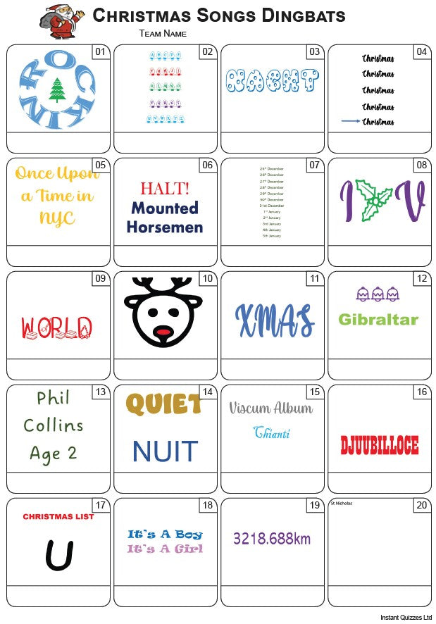 Christmas Songs Dingbats Picture Quiz - PR2397
