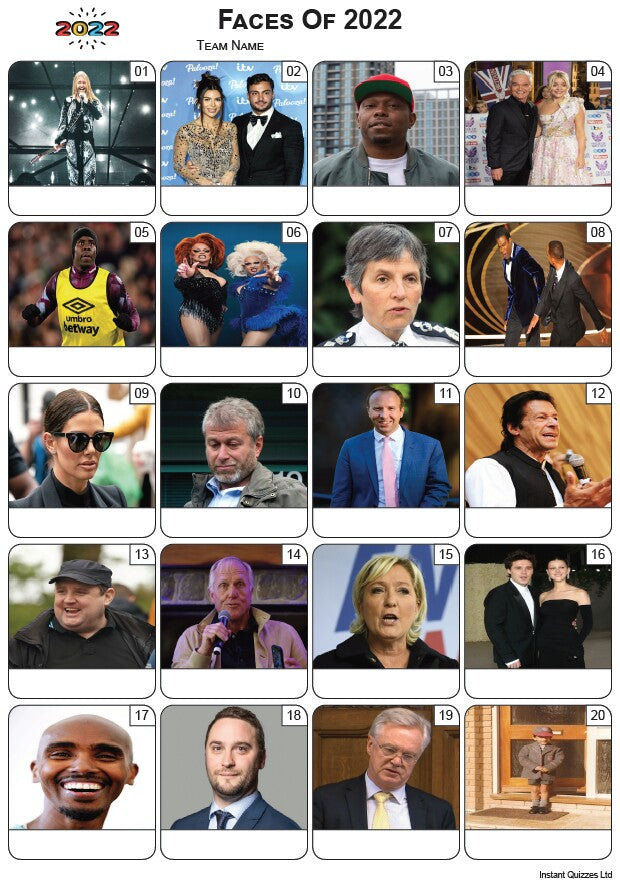 Faces of 2022 Picture Quiz - PR2399