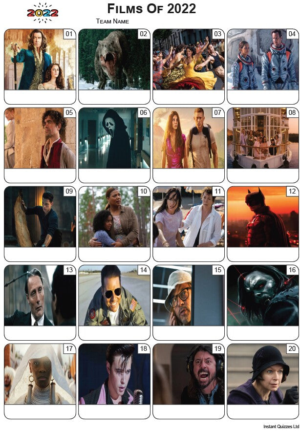 Films of 2022 Picture Quiz - PR2400