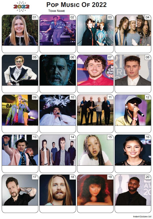 Pop Music of 2022 Picture Quiz - PR2402