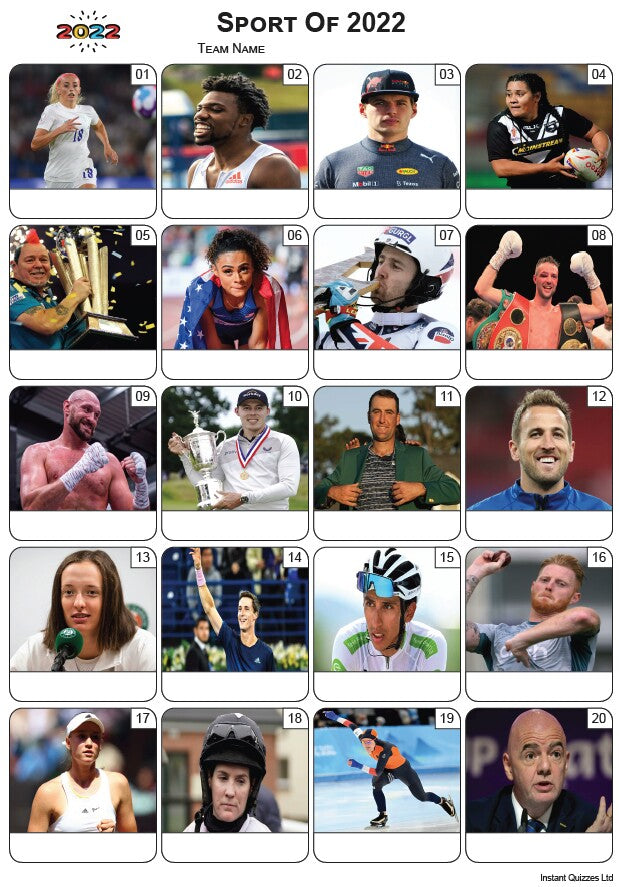 Sporting Faces of 2022 Picture Quiz - PR2405