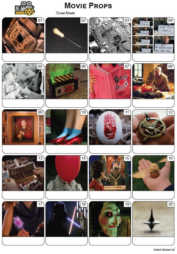 Movie Props Picture Quiz - PR2412