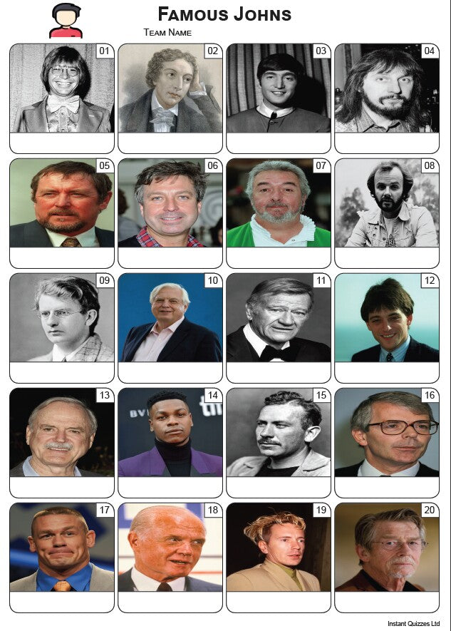 Famous Johns Picture Quiz - PR2419