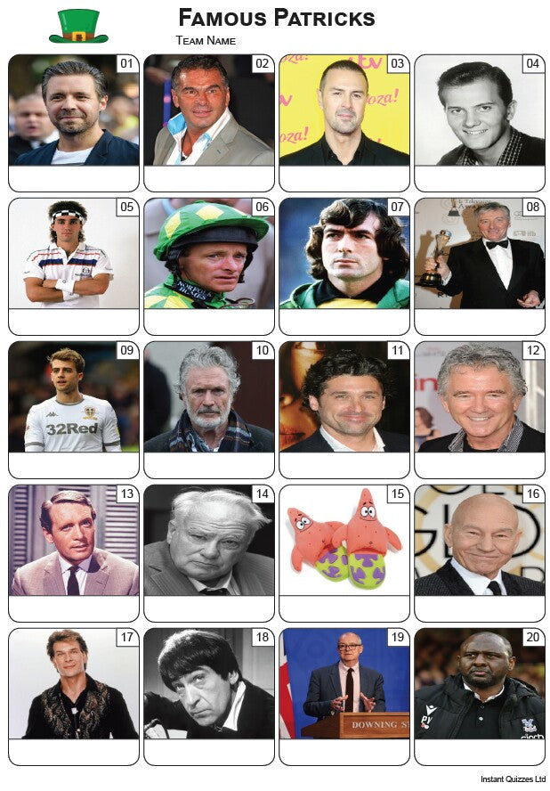 Famous Patricks Picture Quiz - PR2426