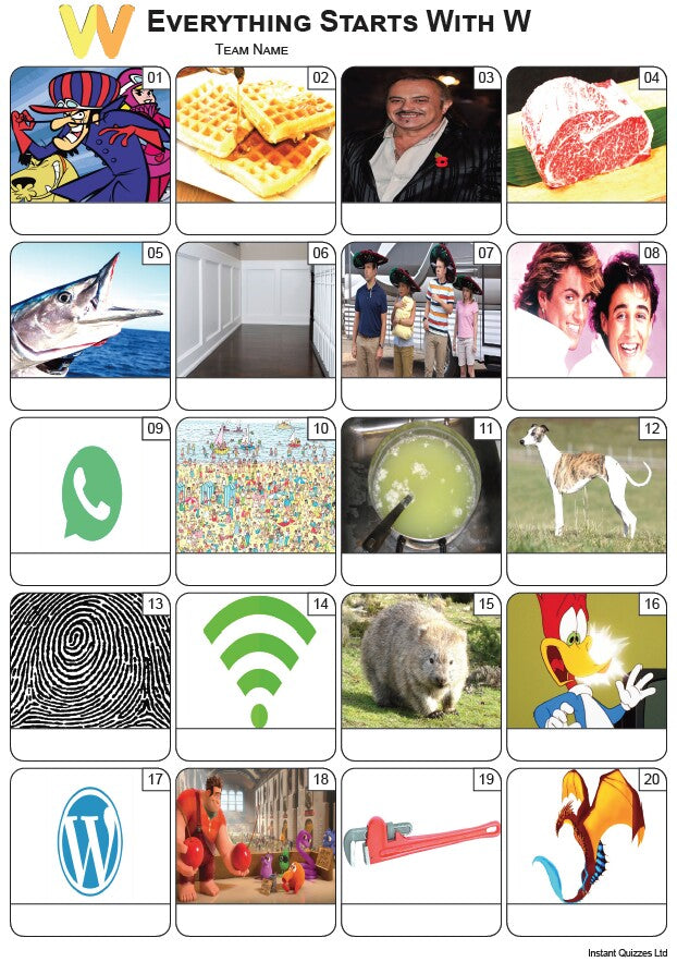 Everything Starts With 'W' - Picture Quiz PR2430