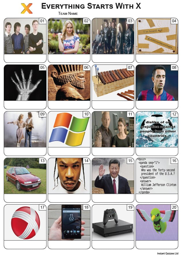 Everything Starts With 'X' - Picture Quiz PR2434