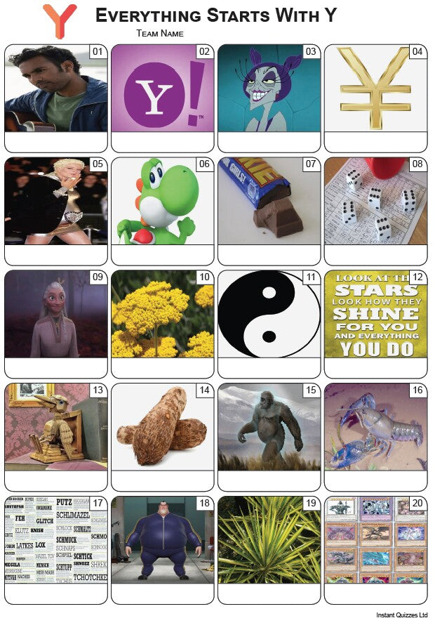 Everything Starts With 'Y' - Picture Quiz PR2442
